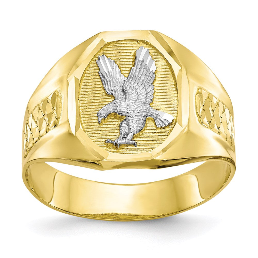 10K Yellow Gold u0026 Rhodium Men's Eagle Ring