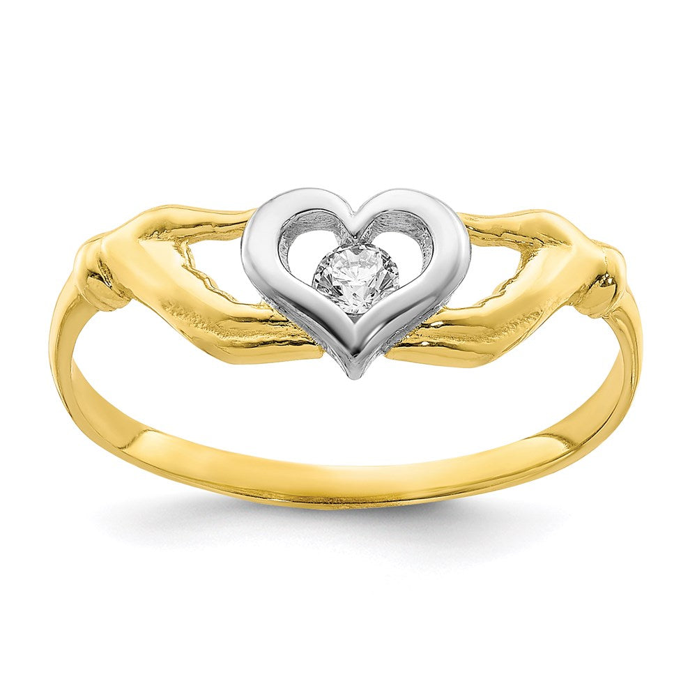 10K Yellow Gold w/Rhodium CZ Claddagh Ring