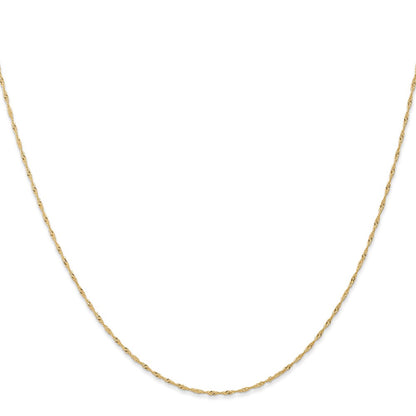 14K Yellow Gold 20 inch Carded 1mm Singapore with Spring Ring Clasp Chain Necklace