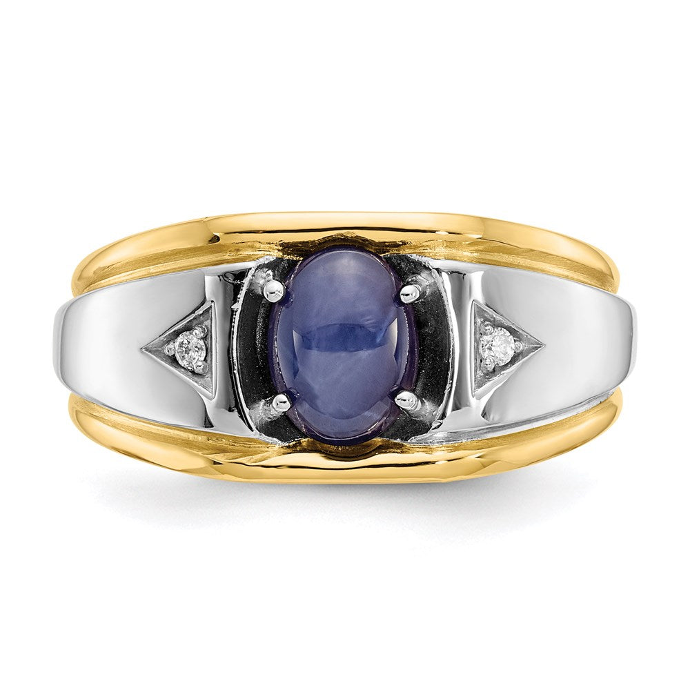 10K Yellow Gold u0026 Rhodium Blue Star u0026 .01ct Real Diamond Men's Ring