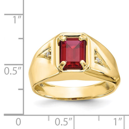 10K Yellow Gold Created Ruby u0026 .02ct Real Diamond Men's Ring