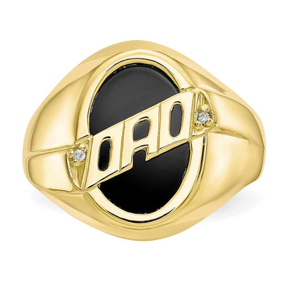 10K Yellow Gold Men's Real Diamond and Black Onyx DAD Ring