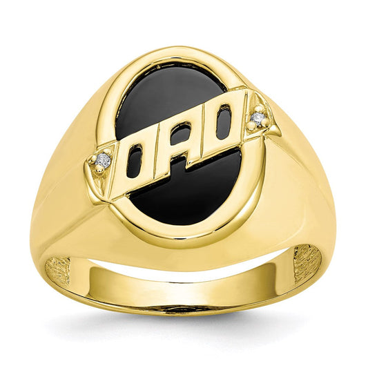 10K Yellow Gold Men's Real Diamond and Black Onyx DAD Ring