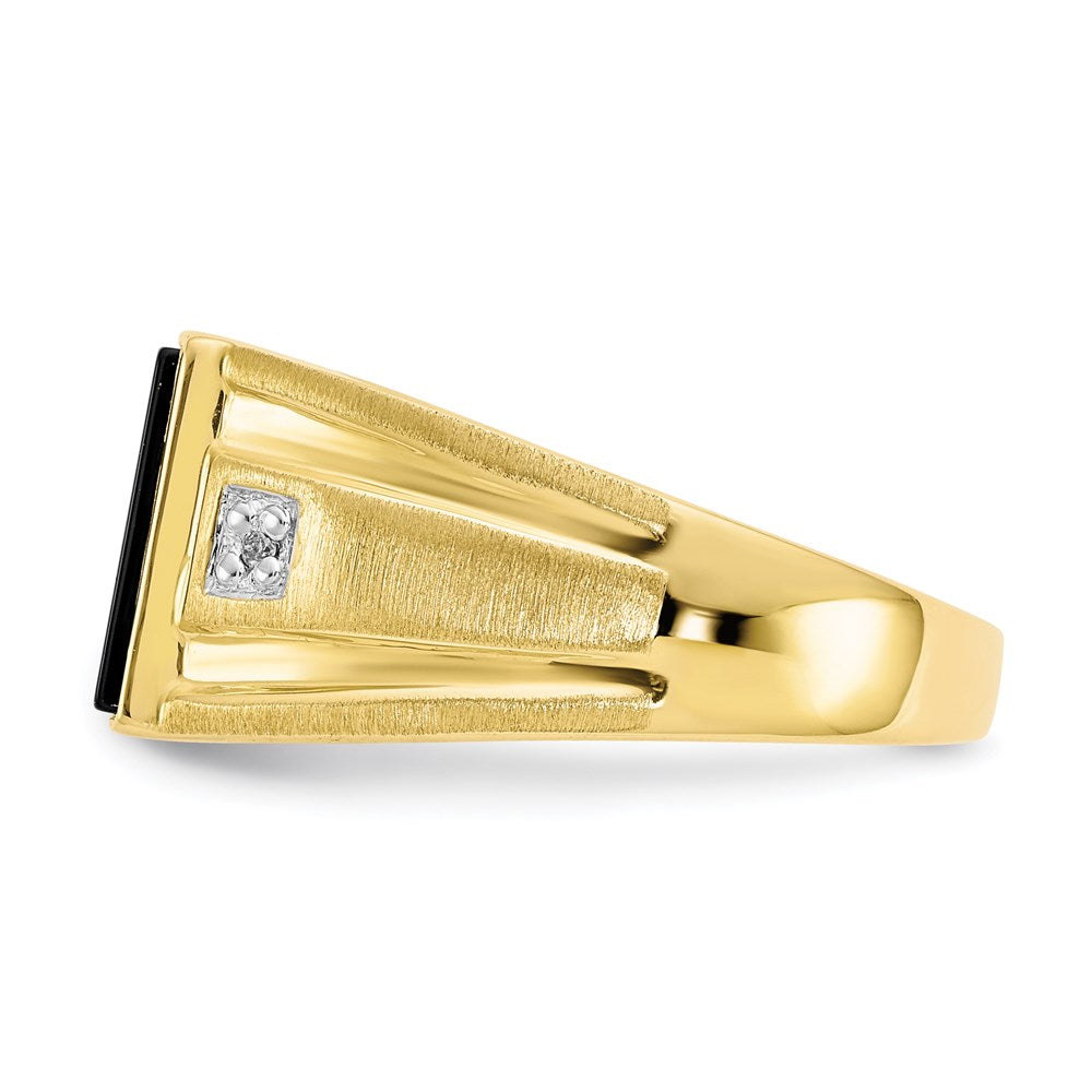 10K Yellow Gold Men's Real Diamond and Black Onyx Signet Ring