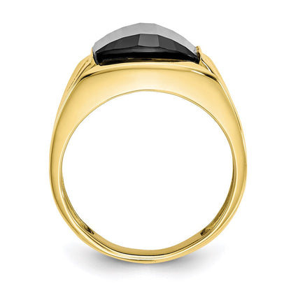 10K Yellow Gold Men's Real Diamond and Black Onyx Ring