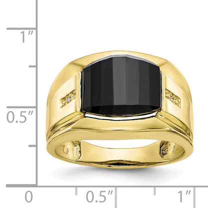 10K Yellow Gold Men's Real Diamond and Black Onyx Ring