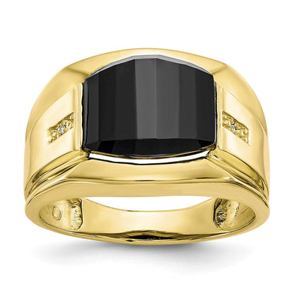 10K Yellow Gold Men's Real Diamond and Black Onyx Ring