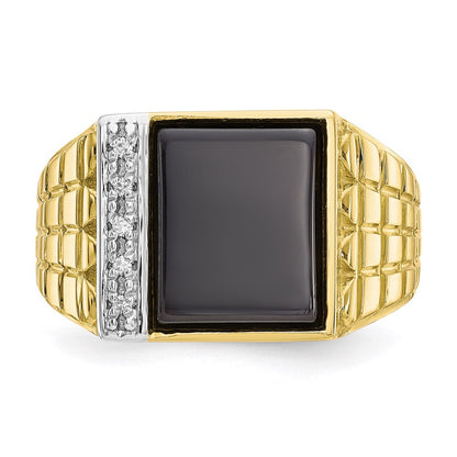 10K Yellow Gold Onyx u0026 .03ct Real Diamond Men's Ring