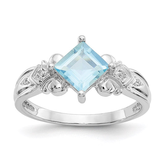 14K White Gold Aquamarine u0026 Real Diamond Ring