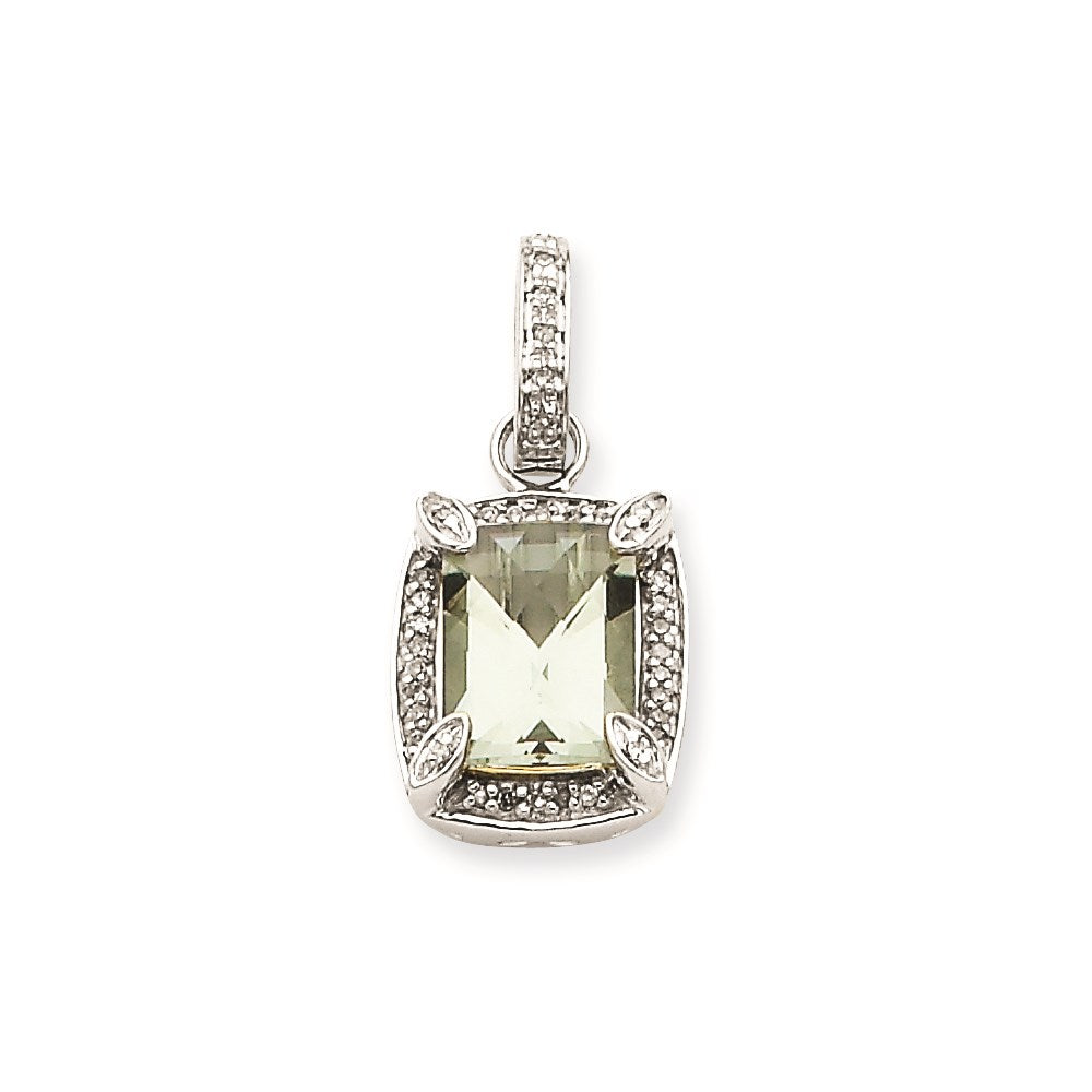 10k White Gold White Gold Green Amethyst Cushion Cut Pendant