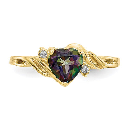 10K Yellow Gold Heart Mystic Fire Topaz u0026 .01ct Real Diamond Ring