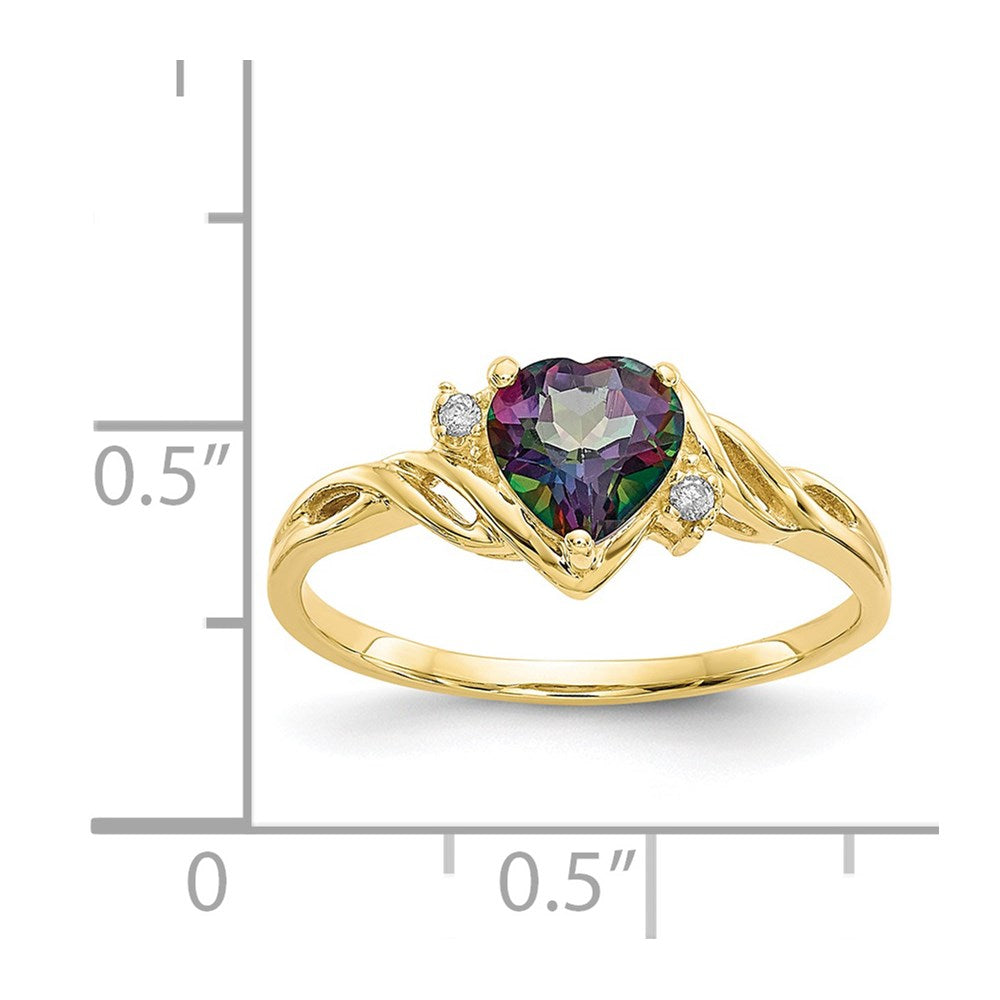 10K Yellow Gold Heart Mystic Fire Topaz u0026 .01ct Real Diamond Ring