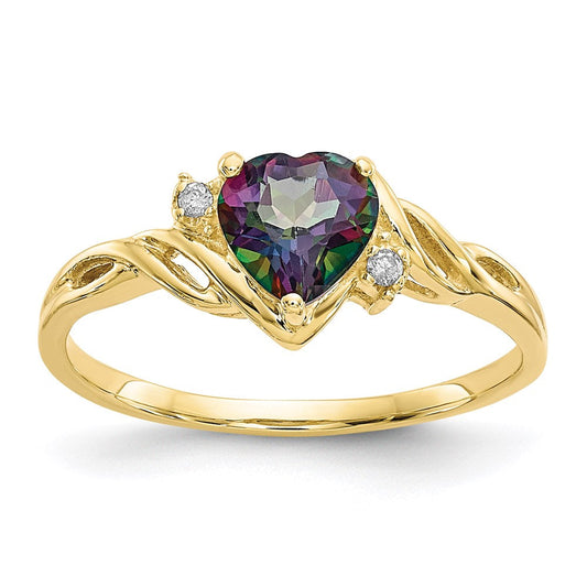 10K Yellow Gold Heart Mystic Fire Topaz u0026 .01ct Real Diamond Ring