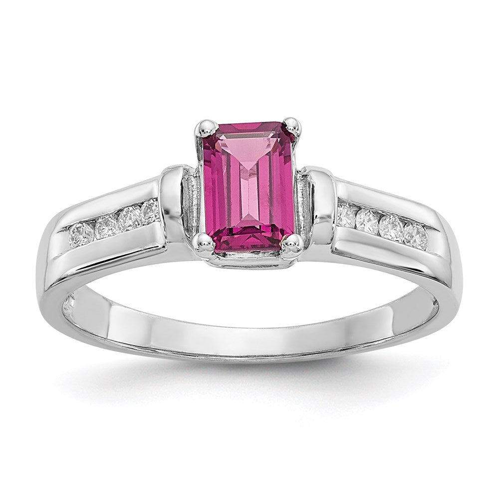 10K White Gold Rhodolite Garnet u0026 .08ct Diamond Ring