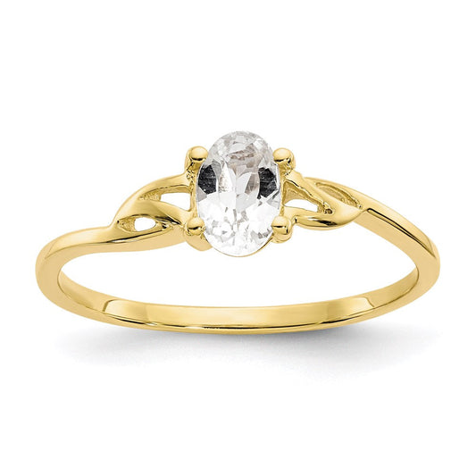 10K Yellow Gold Polished Geniune White Topaz Birthstone Ring