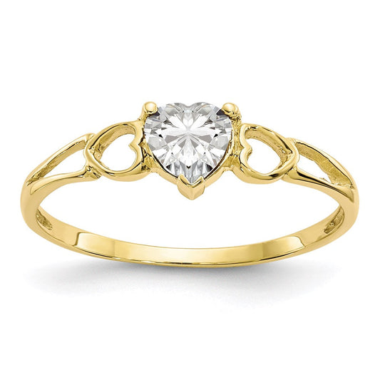 10K Yellow Gold Polished Geniune White Topaz Birthstone Ring