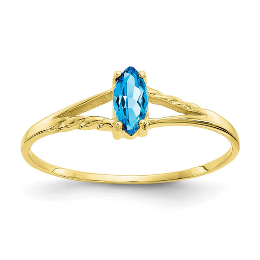 10K Yellow Gold Polished Geniune Blue Topaz Birthstone Ring