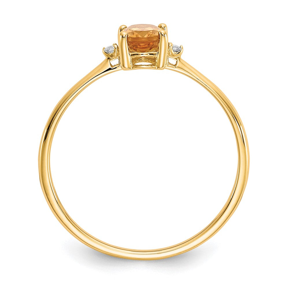 10K Yellow Gold Polished Geniune Real Diamond & Citrine Birthstone Ring
