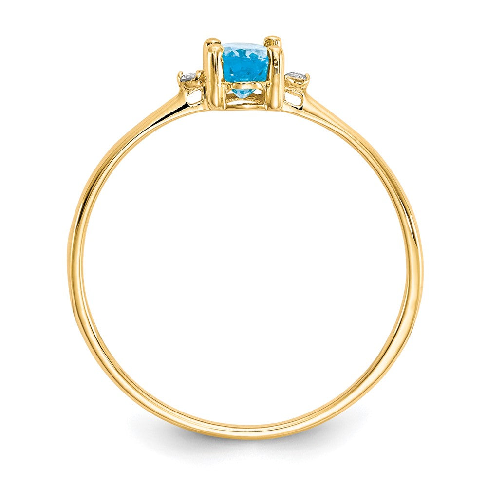 10K Yellow Gold Polished Geniune Real Diamond & Blue Topaz Birthstone Ring