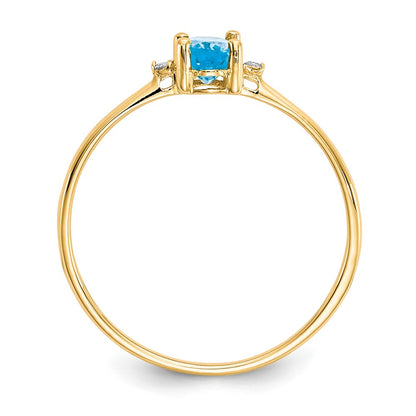 10K Yellow Gold Polished Geniune Real Diamond & Blue Topaz Birthstone Ring