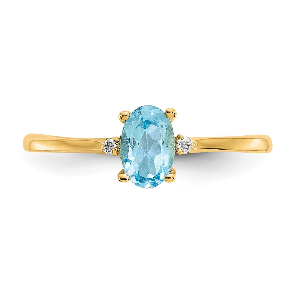 10K Yellow Gold Polished Geniune Real Diamond & Blue Topaz Birthstone Ring
