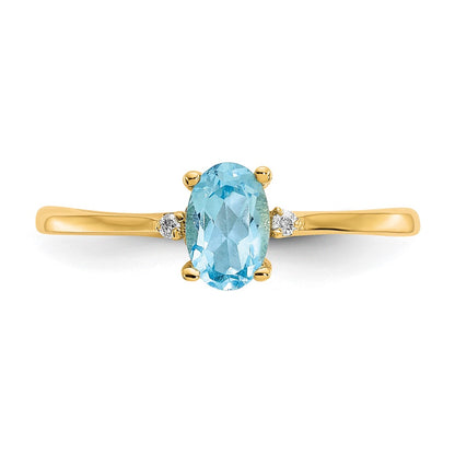 10K Yellow Gold Polished Geniune Real Diamond & Blue Topaz Birthstone Ring