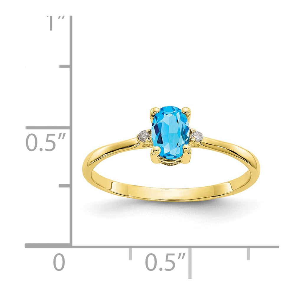 10K Yellow Gold Polished Geniune Real Diamond & Blue Topaz Birthstone Ring