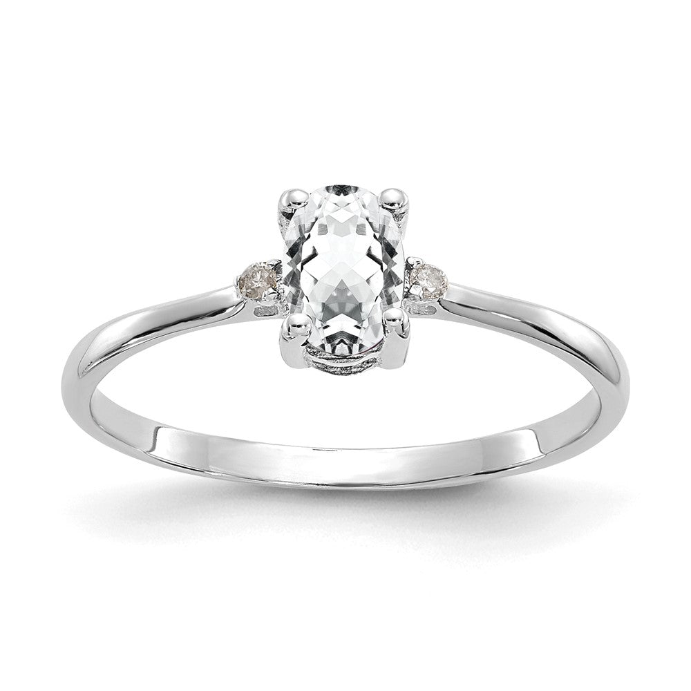 14K White Gold Polished Geniune Diamond/White Topaz Birthstone Ring