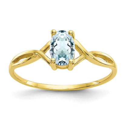 10K Yellow Gold Polished Geniune Aquamarine Birthstone Ring