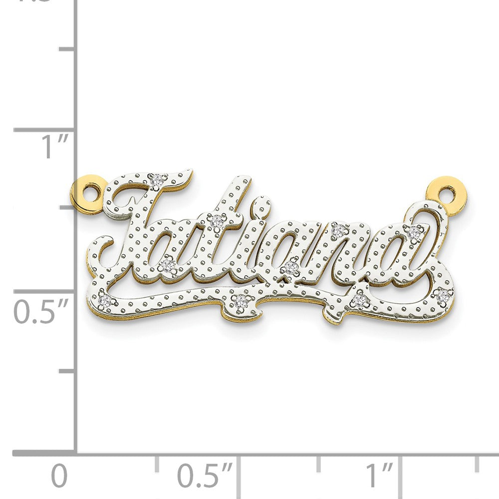10k and Rhodium 3 Dimensional Diamond Name Plate Pendant (10XNA44 ...