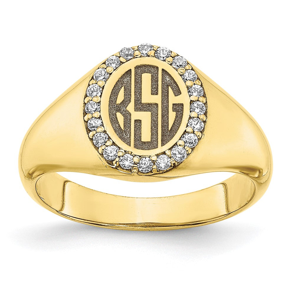 10K Yellow Gold Large Real Diamond Oval Classic Monogram Signet Ring
