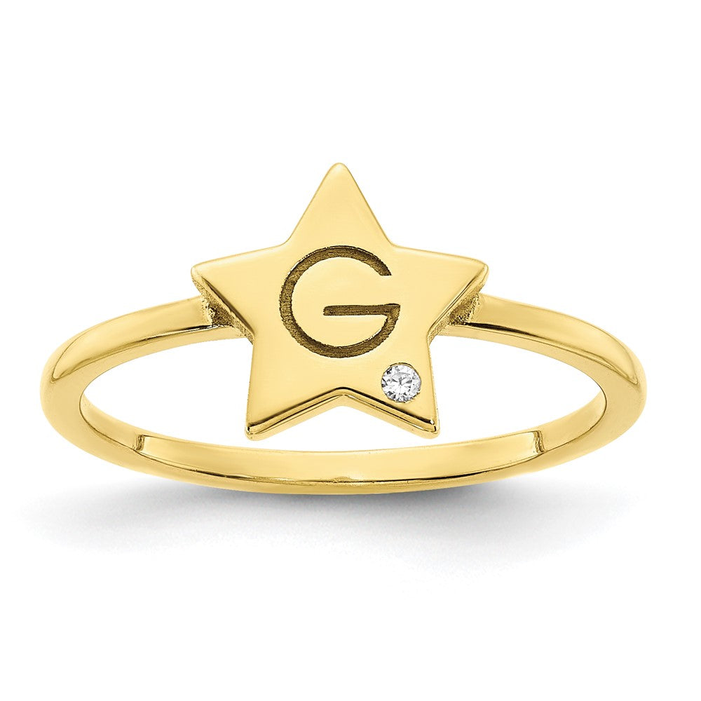 10K Yellow Gold Initial Star with Real Diamond Signet Ring