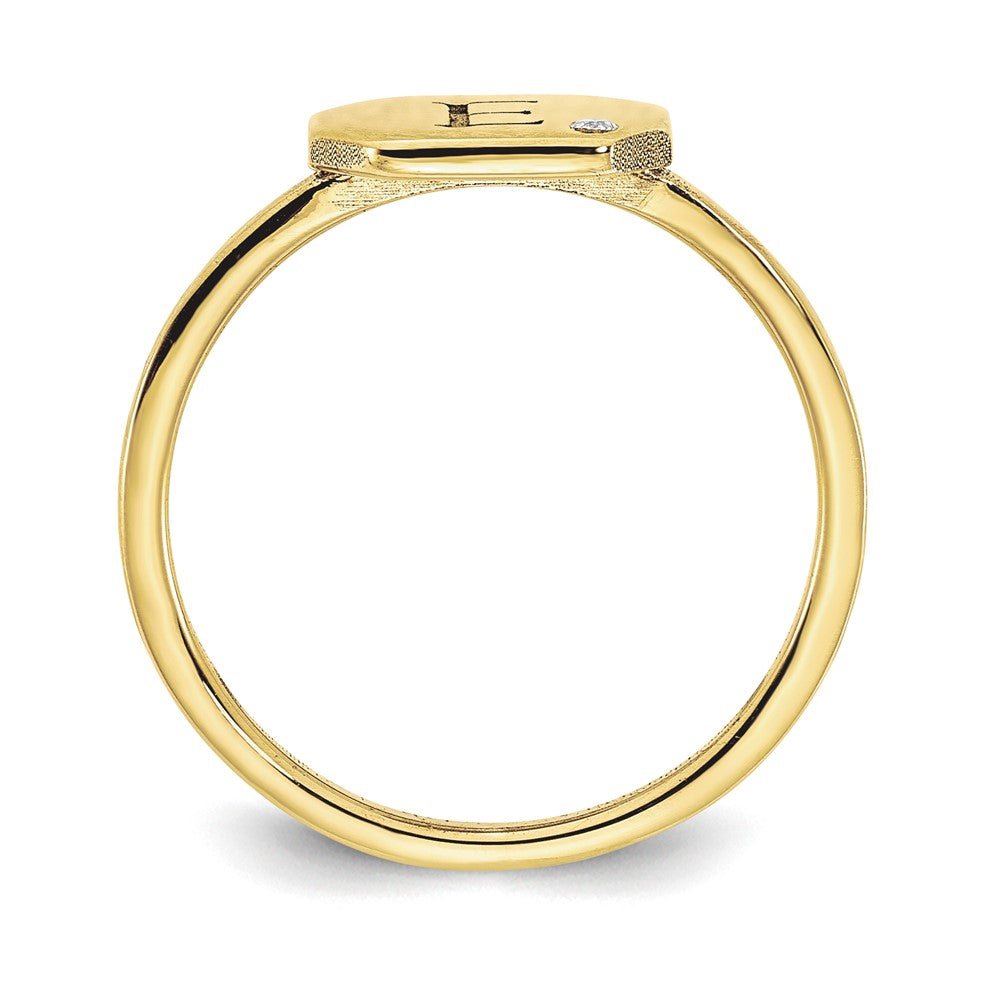 10K Yellow Gold Initial Octagon with Real Diamond Signet Ring