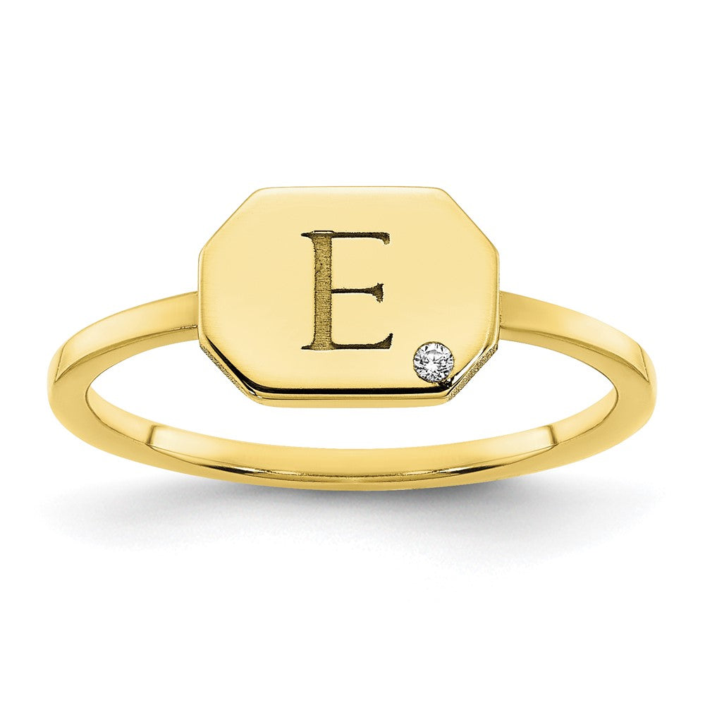 10K Yellow Gold Initial Octagon with Real Diamond Signet Ring