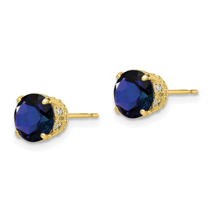 10K Tiara Collection Diamond Lab Created Sapphire Post Earrings