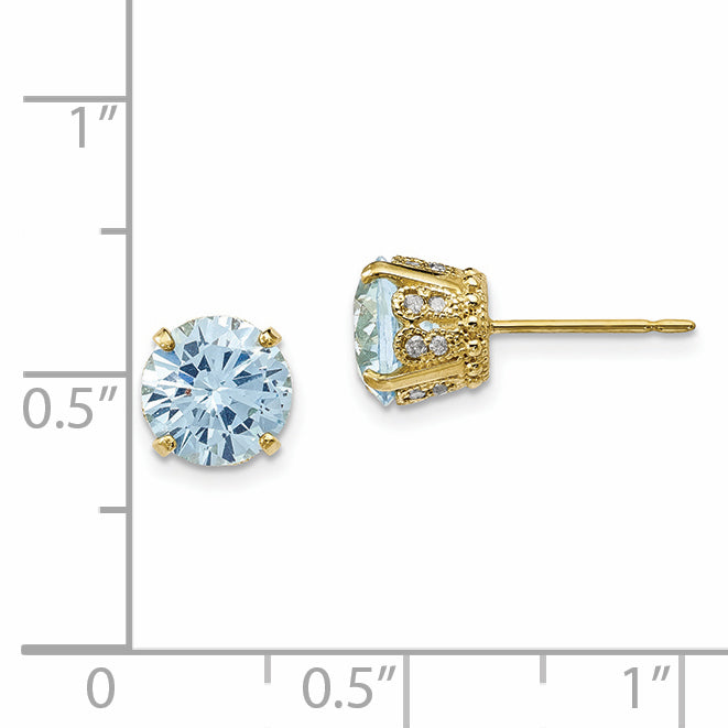 10K Tiara Collection Diamond Lab Created Aquamarine Post Earrings