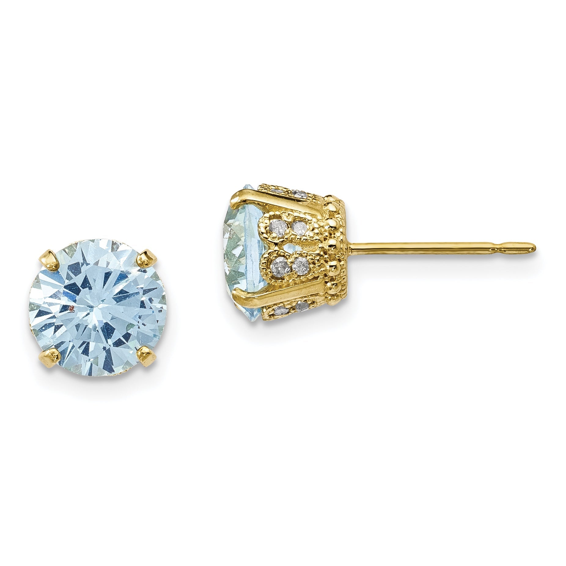 10K Tiara Collection Diamond Lab Created Aquamarine Post Earrings