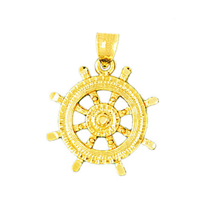 14K Gold 20MM Ship Wheel Nautical Pendant