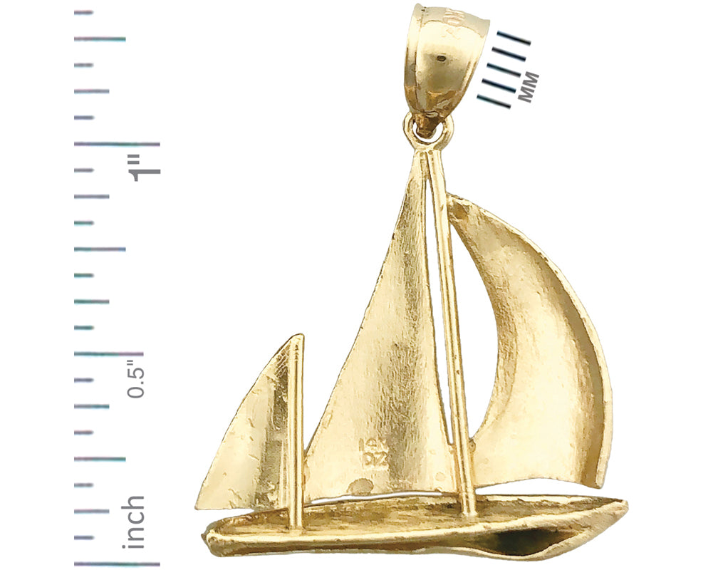14K Gold 24MM Ketch Sailboat Pendant