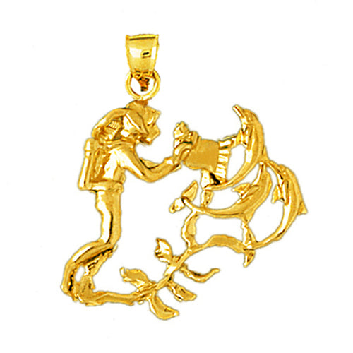 14K Gold Scuba Diver with Dolphins Pendant