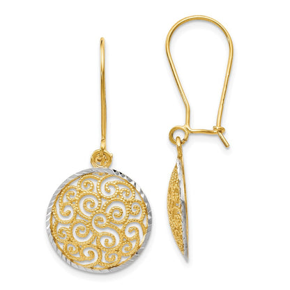 14k Two-tone Gold Filigree Dangle Earrings