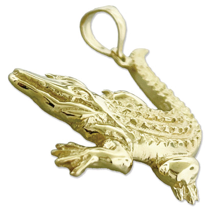 14K Gold Scaly Skin Crocodile Pendant