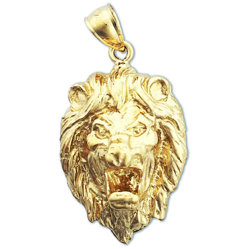 14K Gold Growling Lion Head Pendant