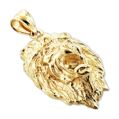 14K Gold Growling Lion Head Pendant