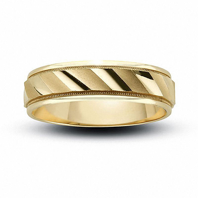 Ladies' 6mm Diagonal Flash Wedding Band in Solid 14K Gold