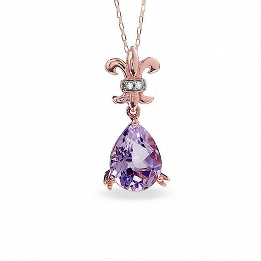 Pear-Shaped Rose de France Amethyst Pendant with Natural Diamond Accents in 10K Rose Gold