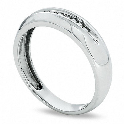 Men's Natural Diamond Accent Wedding Band in Solid 10K White Gold