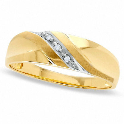 Men's Natural Diamond Accent Slant Wedding Band in Solid 10K Yellow Gold