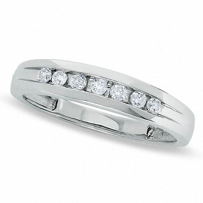 Ladies' 0.17 CT. T.W. Natural Diamond Wedding Band in Solid 10K White Gold