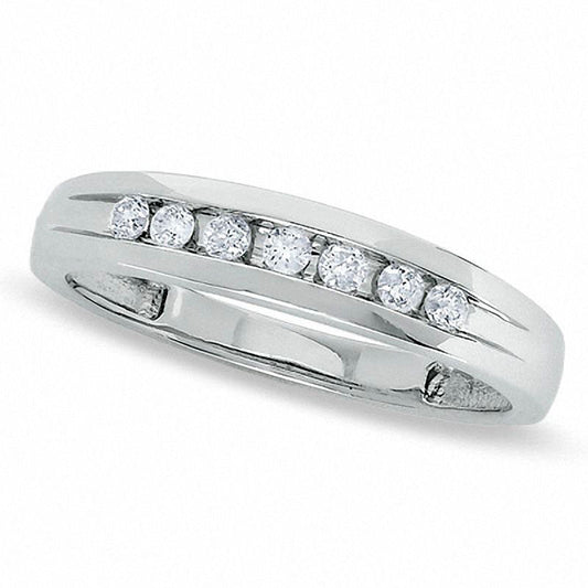 Ladies' 0.17 CT. T.W. Natural Diamond Wedding Band in Solid 10K White Gold